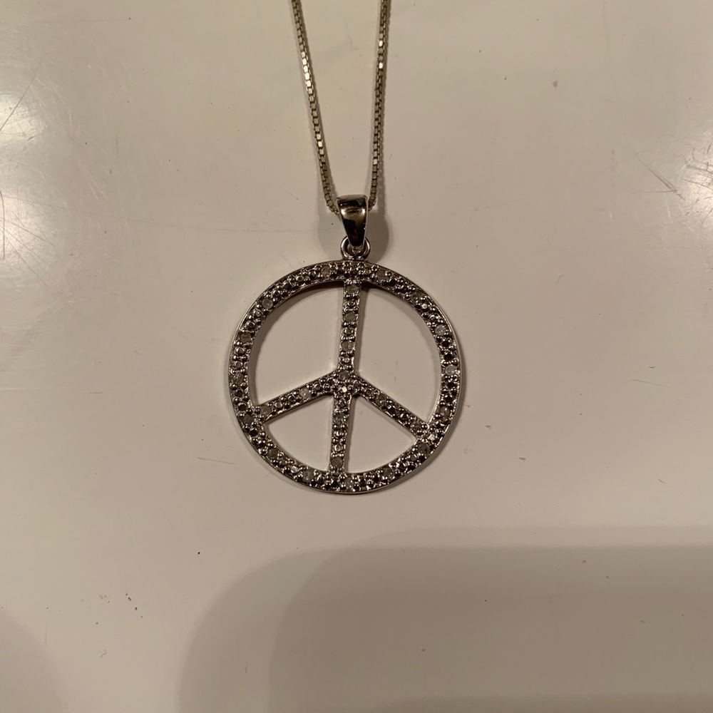 Rhinestone peace sign necklace
